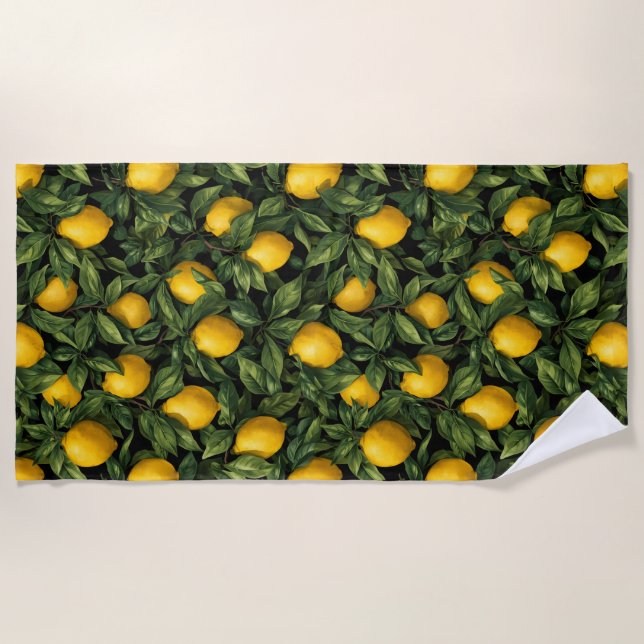 Toalla De Playa Vibrant Lemon Citrus Tree Pattern (Anverso)