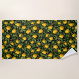 Toalla De Playa Vibrant Lemon Citrus Tree Pattern