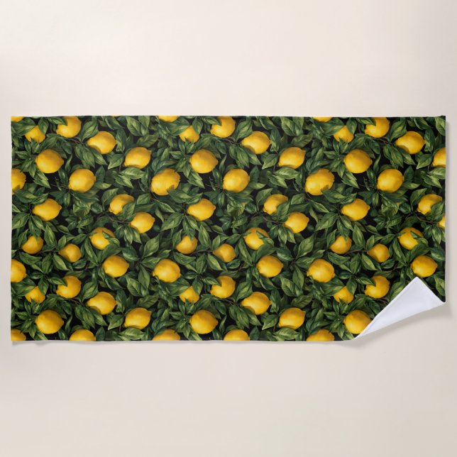 Toalla De Playa Vibrant Lemon Citrus Tree Pattern (Anverso)