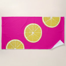 Toalla De Playa Vibrant Lemon Slice Pattern on Pink Beach Towel