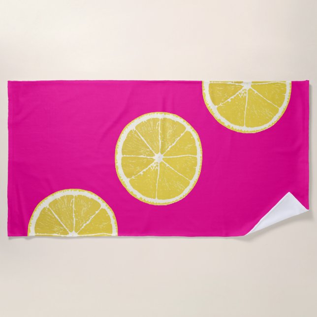 Toalla De Playa Vibrant Lemon Slice Pattern on Pink Beach Towel (Anverso)