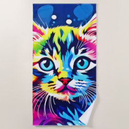 Toalla De Playa Vibrant Neon Kitty Art
