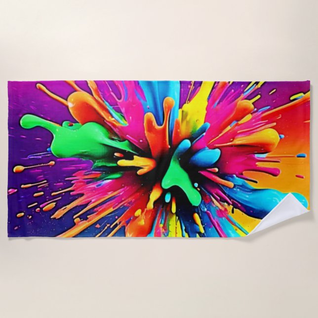 Toalla De Playa Vibrant Paint Burst Design (Anverso)