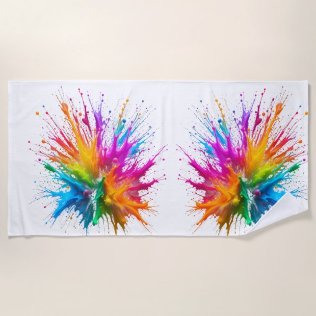 Toalla De Playa Vibrant Rainbow Paint Splatter Explosion (Anverso)