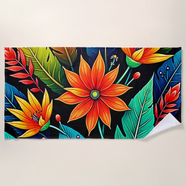 Toalla De Playa Vibrant Tropical Flower Art (Anverso)