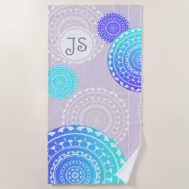 Toalla De Playa Vibrante Aqua Blue Random Mandala Monograma