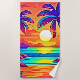 Toalla De Playa Vibrante arte tropical del atardecer