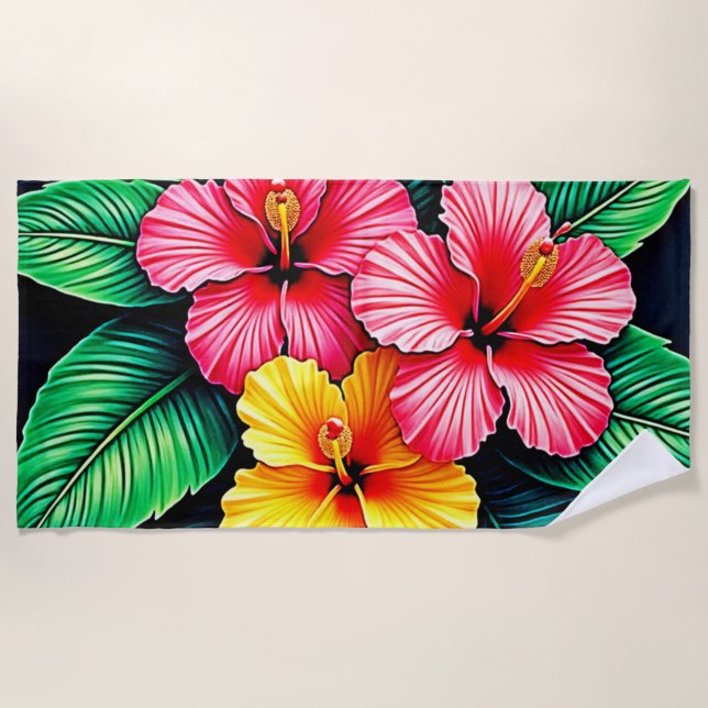 Toalla De Playa Vibrante arte tropical hibiscus (Anverso)