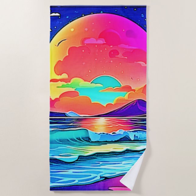 Toalla De Playa Vibrante capa marina de atardecer (Anverso)