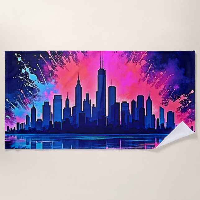 Toalla De Playa Vibrante Cityscape Splash Art (Anverso)