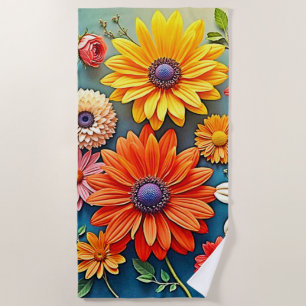 Toalla De Playa Vibrante diseño de fantasía floral