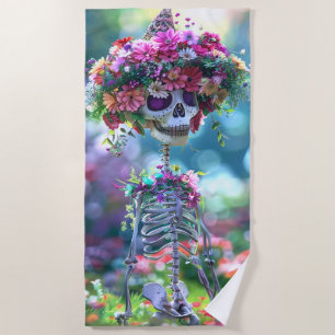 Toalla De Playa Vibrante Hippie Skeleton Floral Crown Garland