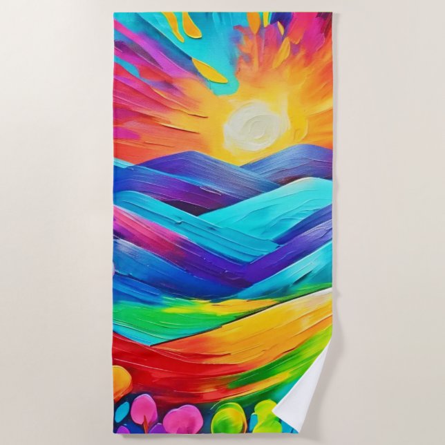 Toalla De Playa Vibrante impresión de arte de la montaña Sunset (Anverso)
