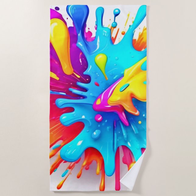Toalla De Playa Vibrante Neon Paint Splash Art (Anverso)