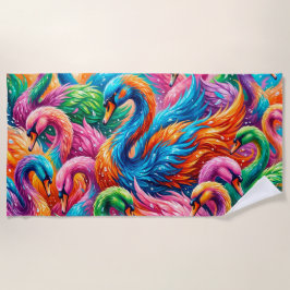 Toalla De Playa Vibrante paisaje de sueños de cisne – Boho psicodé