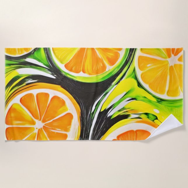 Toalla De Playa Vibrante pintura de cítricos (Anverso)