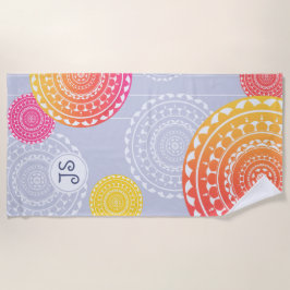 Toalla De Playa Vibrante rosado amarillo aleatorio Mandala Monogra