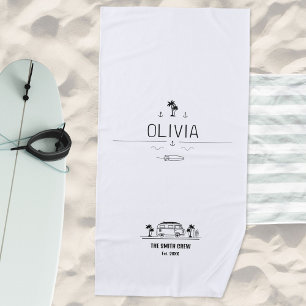 Toalla De Playa Vida de Furgoneta Vintage Surfista Clásico en Blan