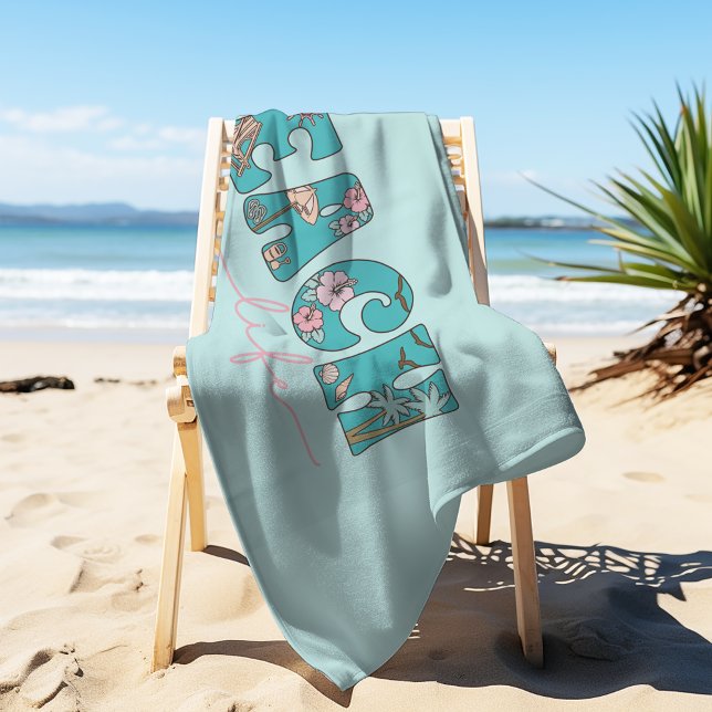 Toalla De Playa Vida de playa de Cute Retro (The perfect towel for a day at the beach.)