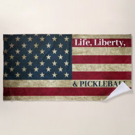 Toalla De Playa Vida Libertad y Pickleball Grunge Patriótico