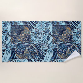 Toalla De Playa Vida marina y diseño abstracto botánico