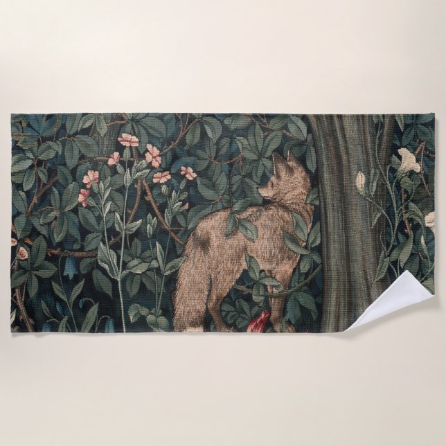 Toalla De Playa Vida silvestre William Morris Greenery Fox (Anverso)