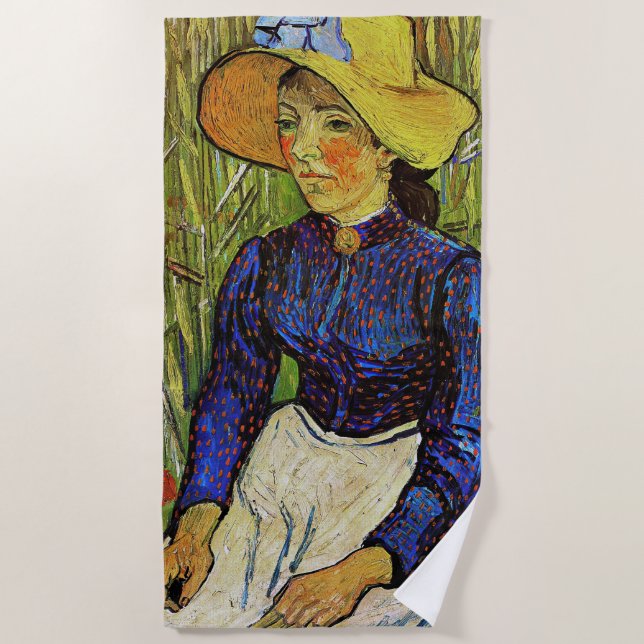 Toalla De Playa Vincent van Gogh - Chica campesino en Gorra de paj (Anverso)