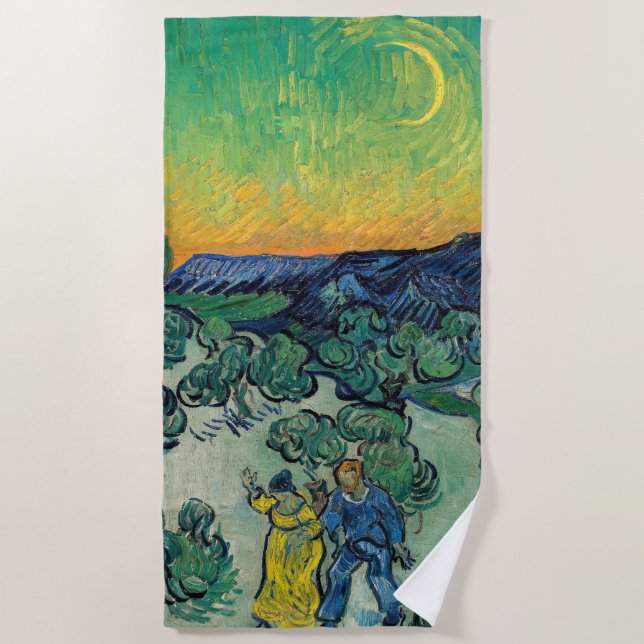 Toalla De Playa Vincent van Gogh - Paisaje iluminado por luna con  (Anverso)