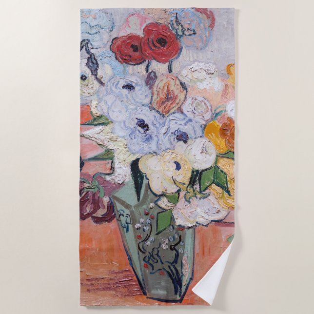 Toalla De Playa Vincent van Gogh - Vase con Rosas y anemones (Anverso)