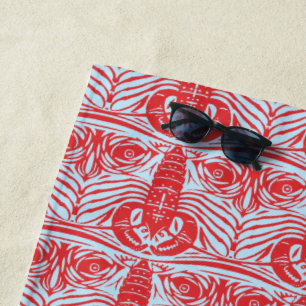 Toalla De Playa Vintage Art Nouveau Rojo Lobster con cara de mar
