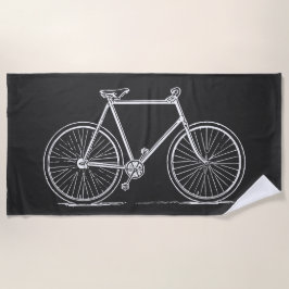 Toalla De Playa Vintage Bicycle Line Art Negro Blanco Minimalista