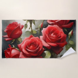 Toalla De Playa Vintage bonito rojo Rosas acuarela