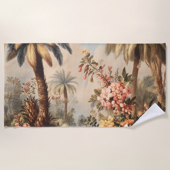 Toalla De Playa Vintage Botanical Scene with Palms (Anverso)