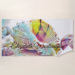 Toalla De Playa Vintage Drawing Pink Yellow Seashell