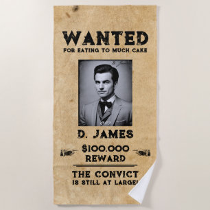 Toalla De Playa Vintage Fun Convicto Reward Wanted Birthday Party