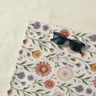Toalla De Playa Vintage Hand-Drawn Wildflowers Patchwork Seamless