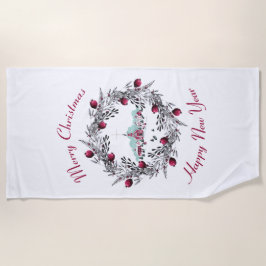 Toalla De Playa Vintage Iglesia de Invierno con corona de Navidade