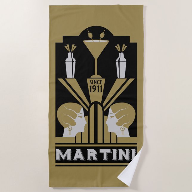 Toalla De Playa Vintage Martini Art Deco (Anverso)