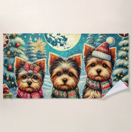 Toalla De Playa Vintage Merry Christmas Terrier Yorskhire Yorkie