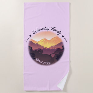 Toalla De Playa Vintage Mountain Sunset Farmhouse Retret Purple