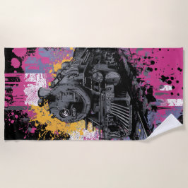 Toalla De Playa Vintage Steam Train Graffiti Pop Art Illustration