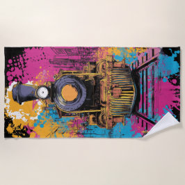 Toalla De Playa Vintage Steam Train Pop Art Splash