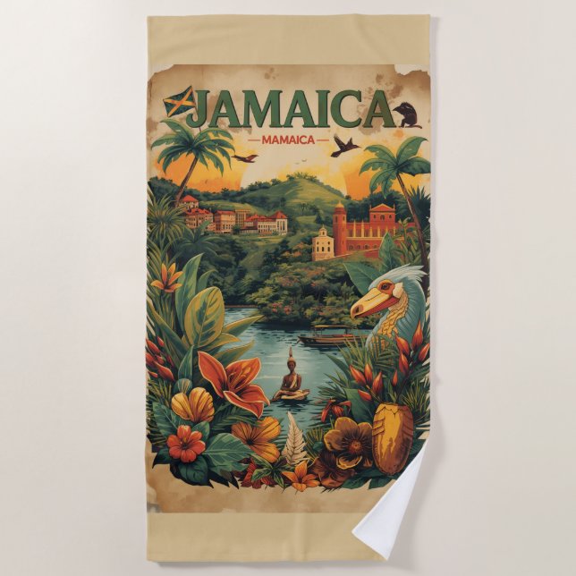 Toalla De Playa Vintage Style Jamaica Travel Illustration (Anverso)