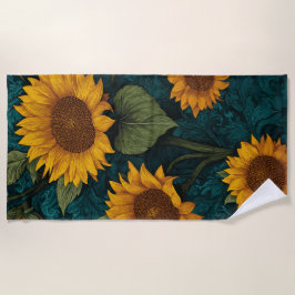 Toalla De Playa Vintage Sunflower Pattern – Botanical Art Design