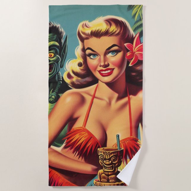 Toalla De Playa Vintage Tiki Pin Up (Anverso)