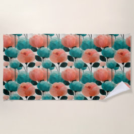 Toalla De Playa Vintage Watercolor Pink and Green Floral