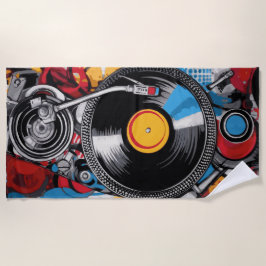 Toalla De Playa Vinyl Record Turntable DJ Art