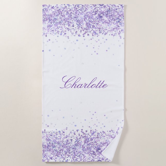 Toalla De Playa Violet lavender nombre blanco elegante (Anverso)