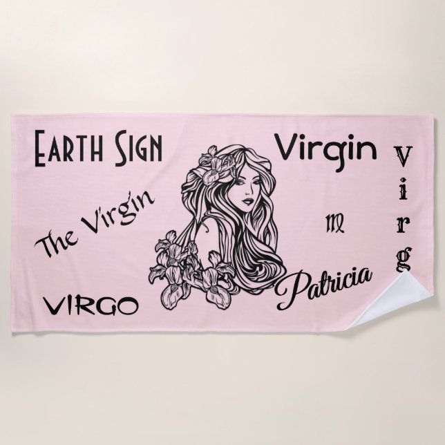 Toalla De Playa Virgo El Rosa Virgen Del Zodiaco (Anverso)