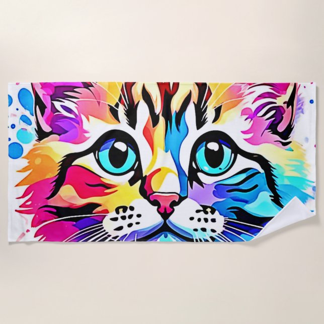 Toalla De Playa Vivid Kitty Vibes Design (Anverso)